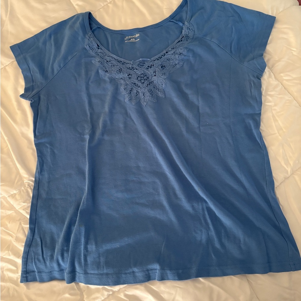 St. John's Bay Blue Crochet-Detail Short Sleeve Top